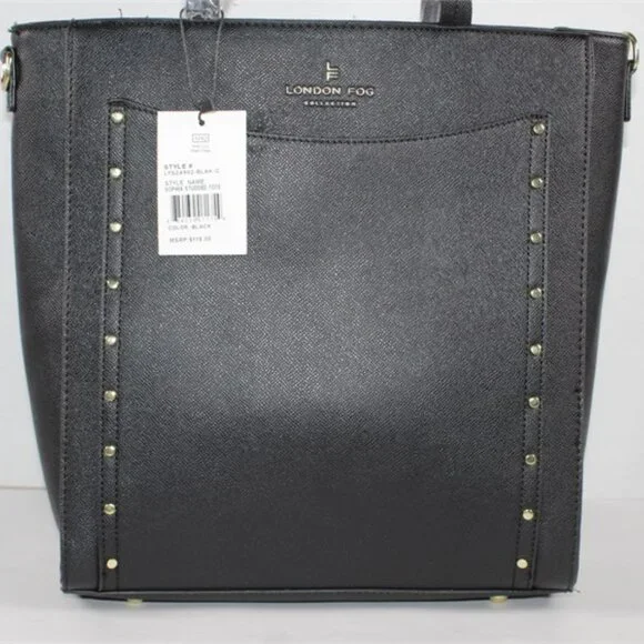 London Fog Black Sophia Studded Tote Shoulder Bag - Picture 2 of 8